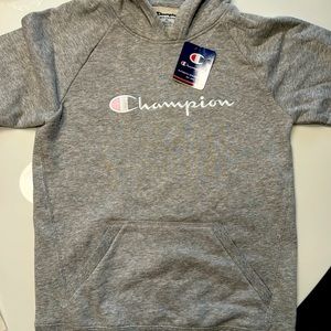 BIG KIDS YOUTH XL grey Champion hoodie with pink accent logo.Brand new with tags